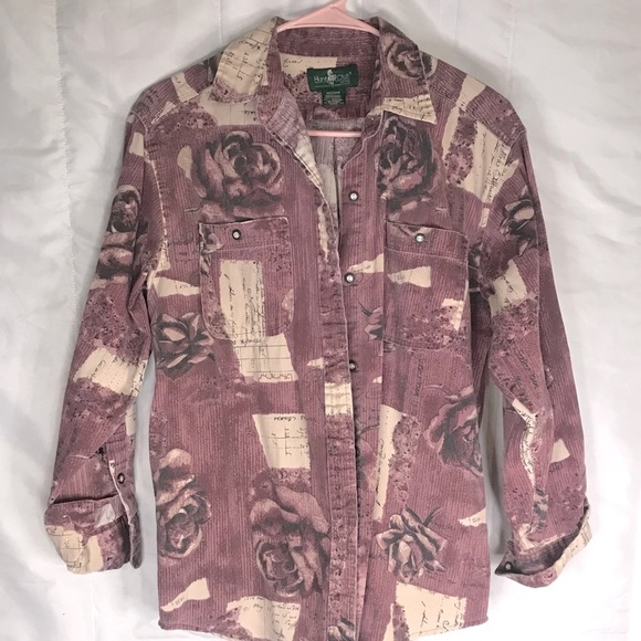 100% Cotton Hunt Club Rose Notebook print Button Up Medium Petite - Picture 1 of 16